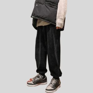 Pantalon-Noir-Velour-Homme