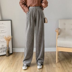 Pantalon-Velours-Gris-Femme