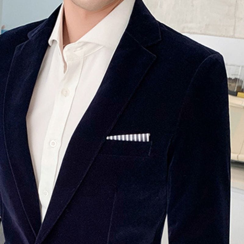 Men's Navy Blue Velour Jacket Men's Navy Blue Velour Jacket - Image 6